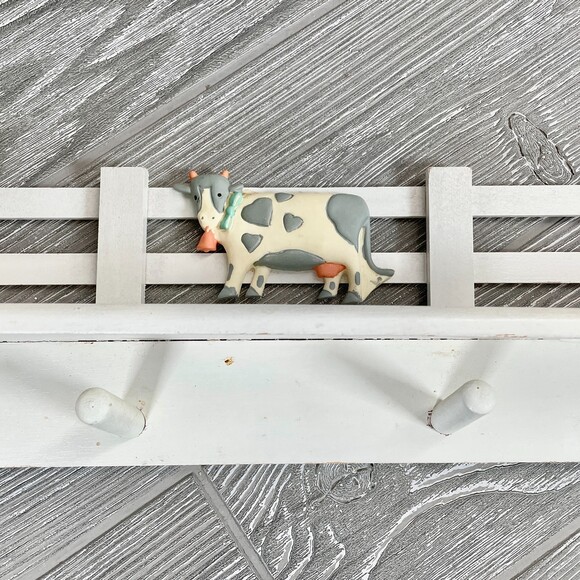 Vintage Peaches N Cream Cow Mug Rack Hook Shelf Modern Farmhouse Country Decor - Picture 3 of 10